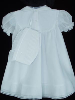18478.  White Dress with Embroidery and Pin Tuck Detail